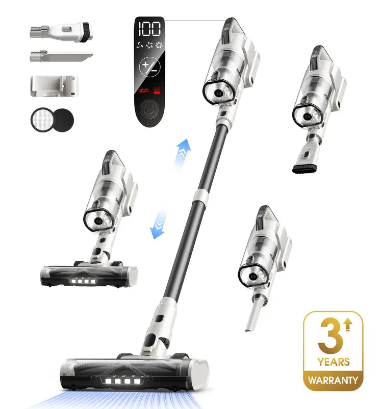 Cordless Stick Vacuum Cleaner, 55KPa Suction, 70-Min Runtime, Touchscreen & Anti-Tangle Brush