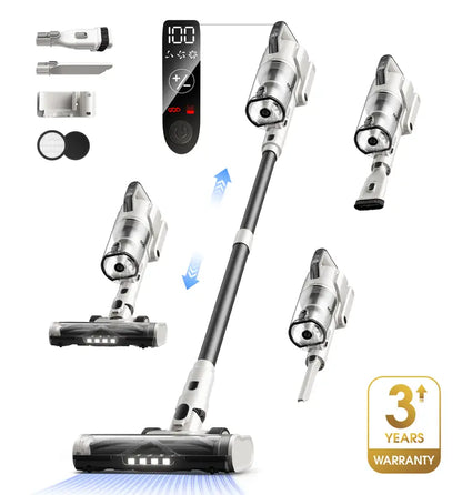 Cordless Stick Vacuum Cleaner, 55KPa Suction, 70-Min Runtime, Touchscreen & Anti-Tangle Brush