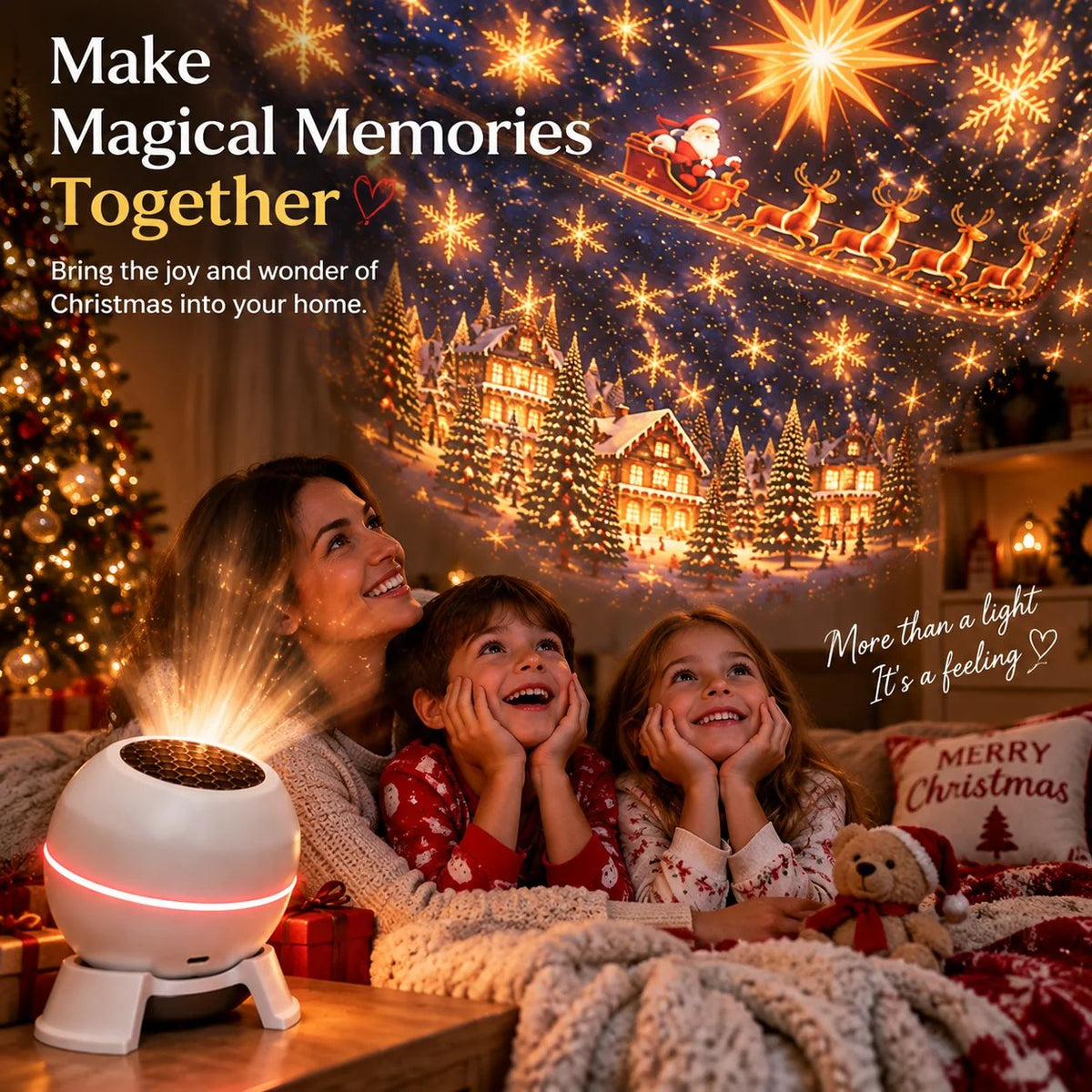 Family enjoying Christmas decorations