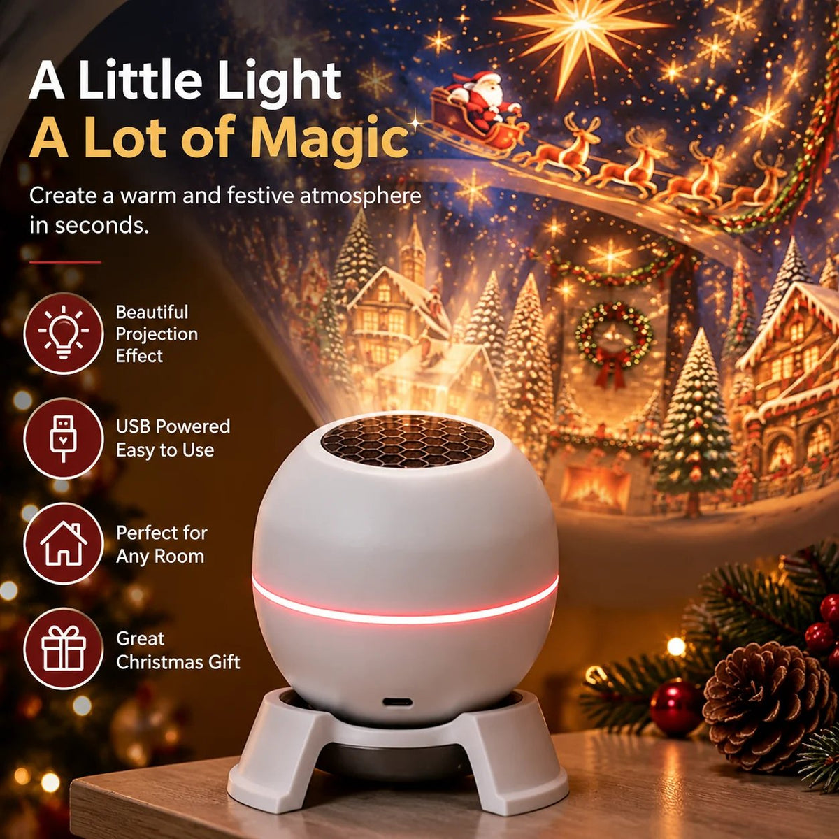 🎅 40% OFF SALE 🔥 Christmas Projection Night Light – Turn Any Room Into a Magical Winter Wonderland!