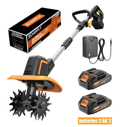 20V Electric Rototiller 360RPM 2x4.0AH Battery&Charger 9"×6.6" 48 Steel Tines for Garden Lawn