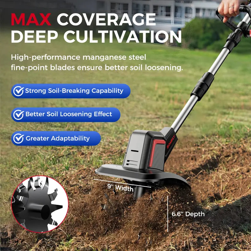 20V Electric Rototiller 360RPM 2x4.0AH Battery&Charger 9"×6.6" 48 Steel Tines for Garden Lawn