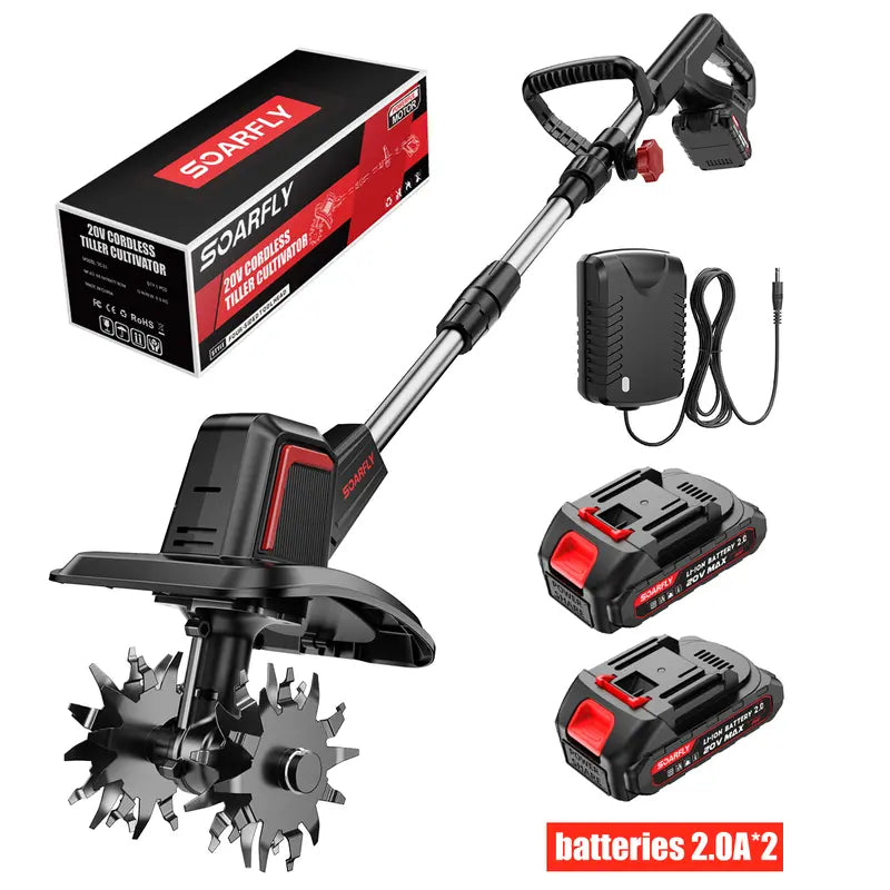 20V Electric Rototiller 360RPM 2x4.0AH Battery&Charger 9"×6.6" 48 Steel Tines for Garden Lawn