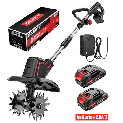 20V Electric Rototiller 360RPM 2x4.0AH Battery&Charger 9"×6.6" 48 Steel Tines for Garden Lawn