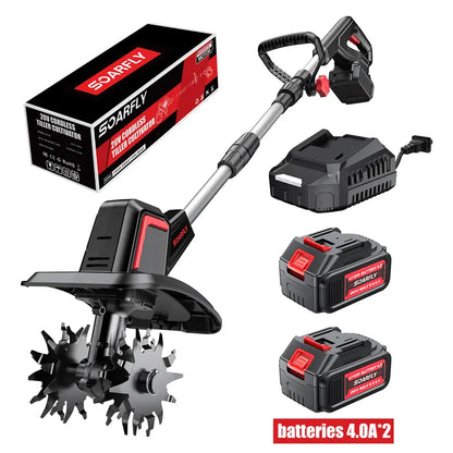 20V Electric Rototiller 360RPM 2x4.0AH Battery&Charger 9"×6.6" 48 Steel Tines for Garden Lawn